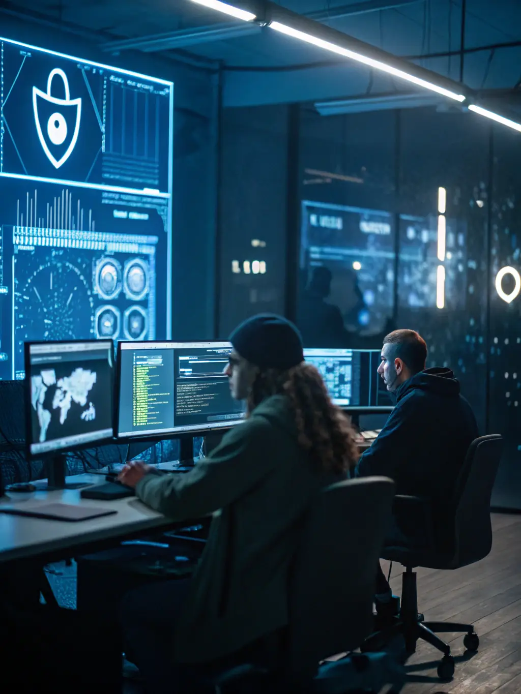 A photograph of a cybersecurity conference in Chennai, India, with attendees participating in a hacking simulation.